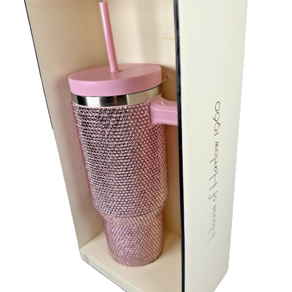 House of Harlow 1960 Pink Rhinestone Tumbler with Straw - Picture 2 of 2